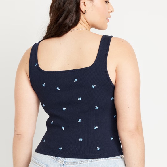 NWT OLD NAVY Ultra-Crop Rib-Knit Top Color: Navy Floral - Picture 6 of 10